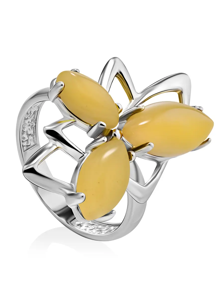 картинка Асимметричное кольцо с медовым янтарём «Калипсо» в онлайн магазине
