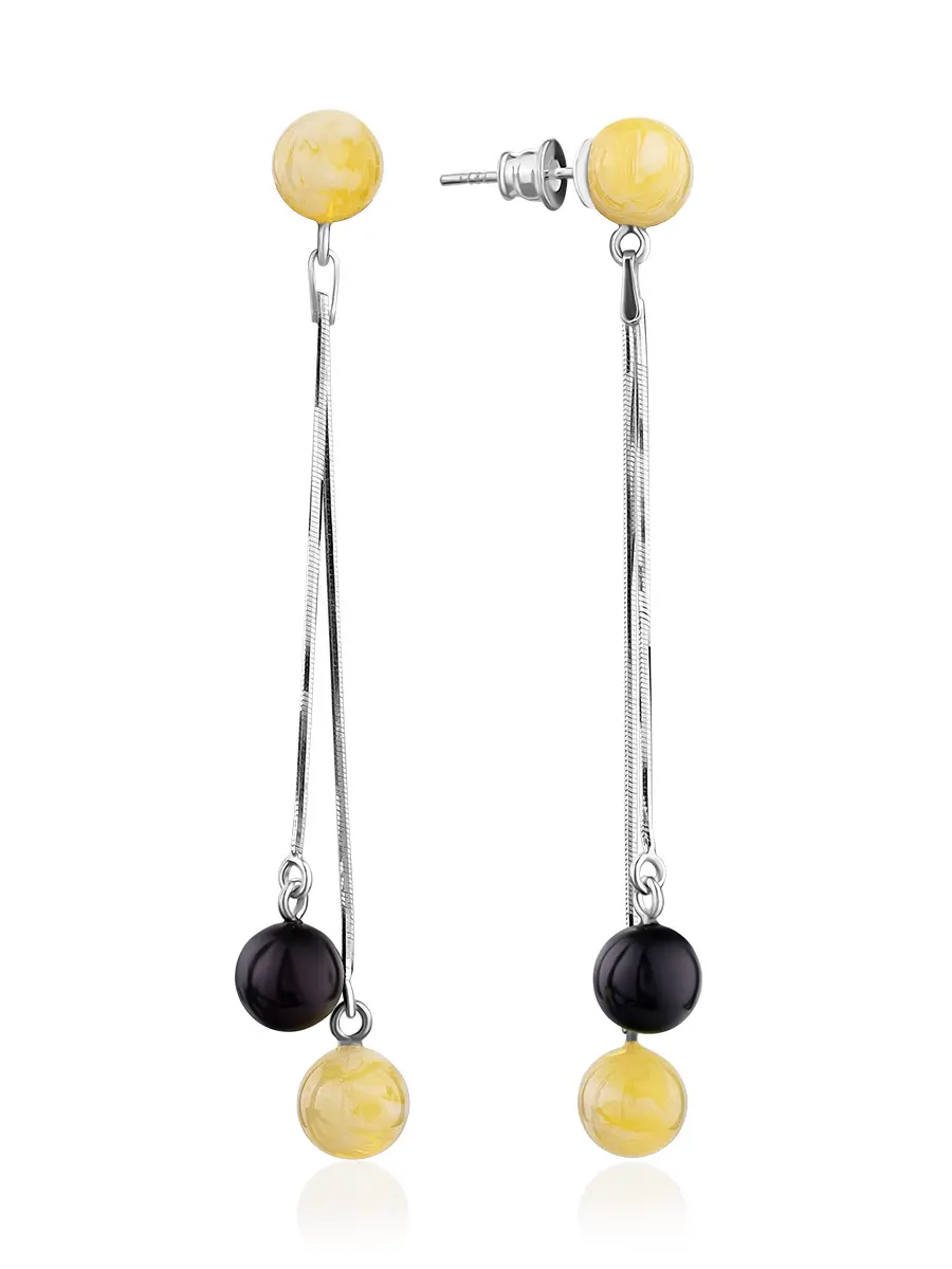 картинка Очаровательные серьги из янтаря разных оттенков «Рябина» в онлайн магазине