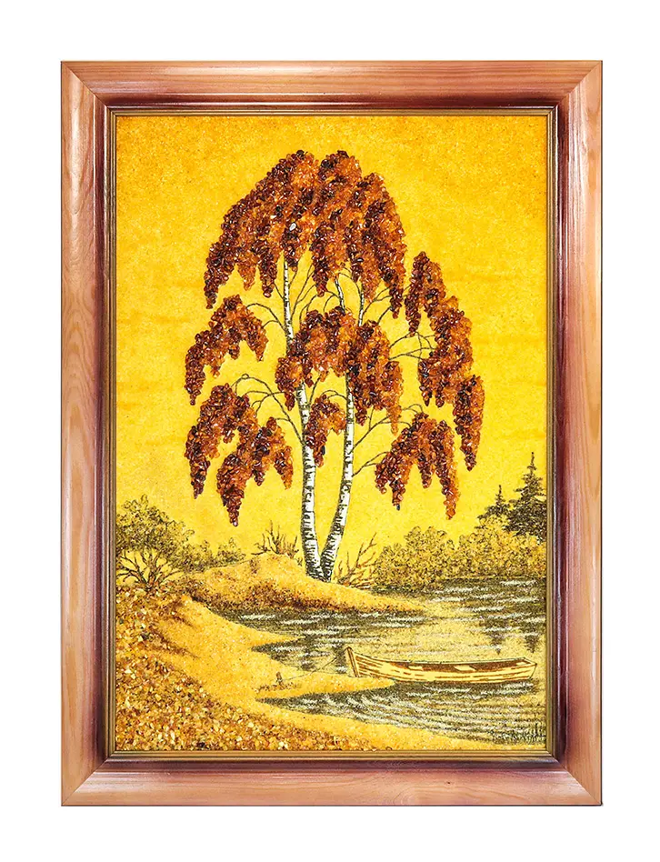 картинка Картина, выложенная натуральным янтарем «Раскидистая береза» в онлайн магазине