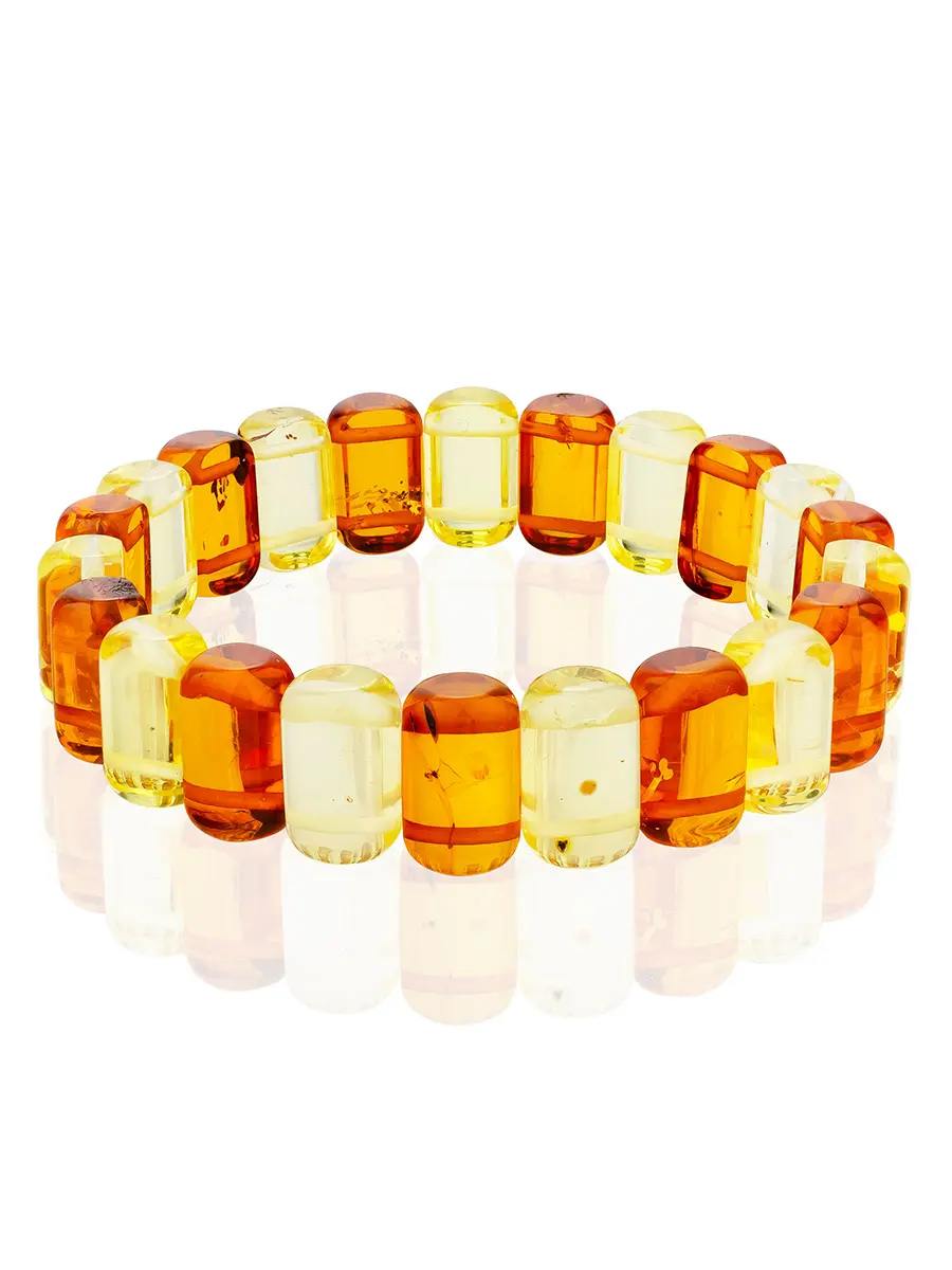 картинка Нежный браслет из янтаря тёплых оттенков «Бочонки лимонные и коньячные» в онлайн магазине