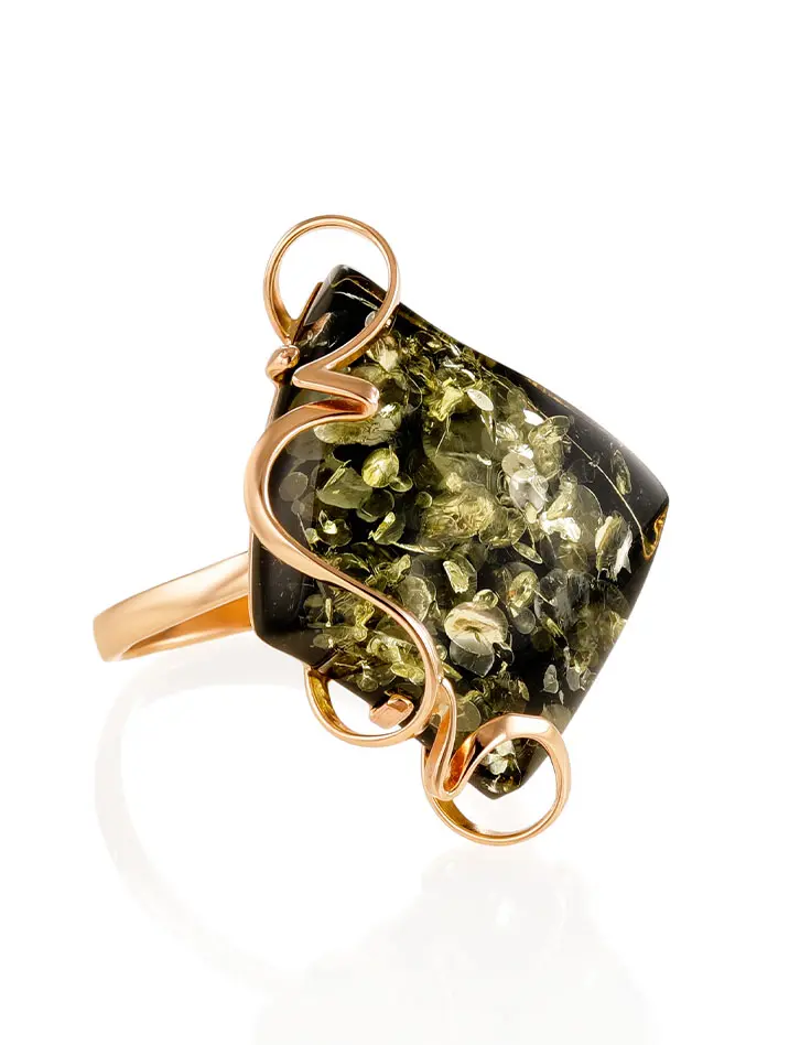 картинка Роскошное кольцо из золота и зелёного янтаря «Риальто» в онлайн магазине