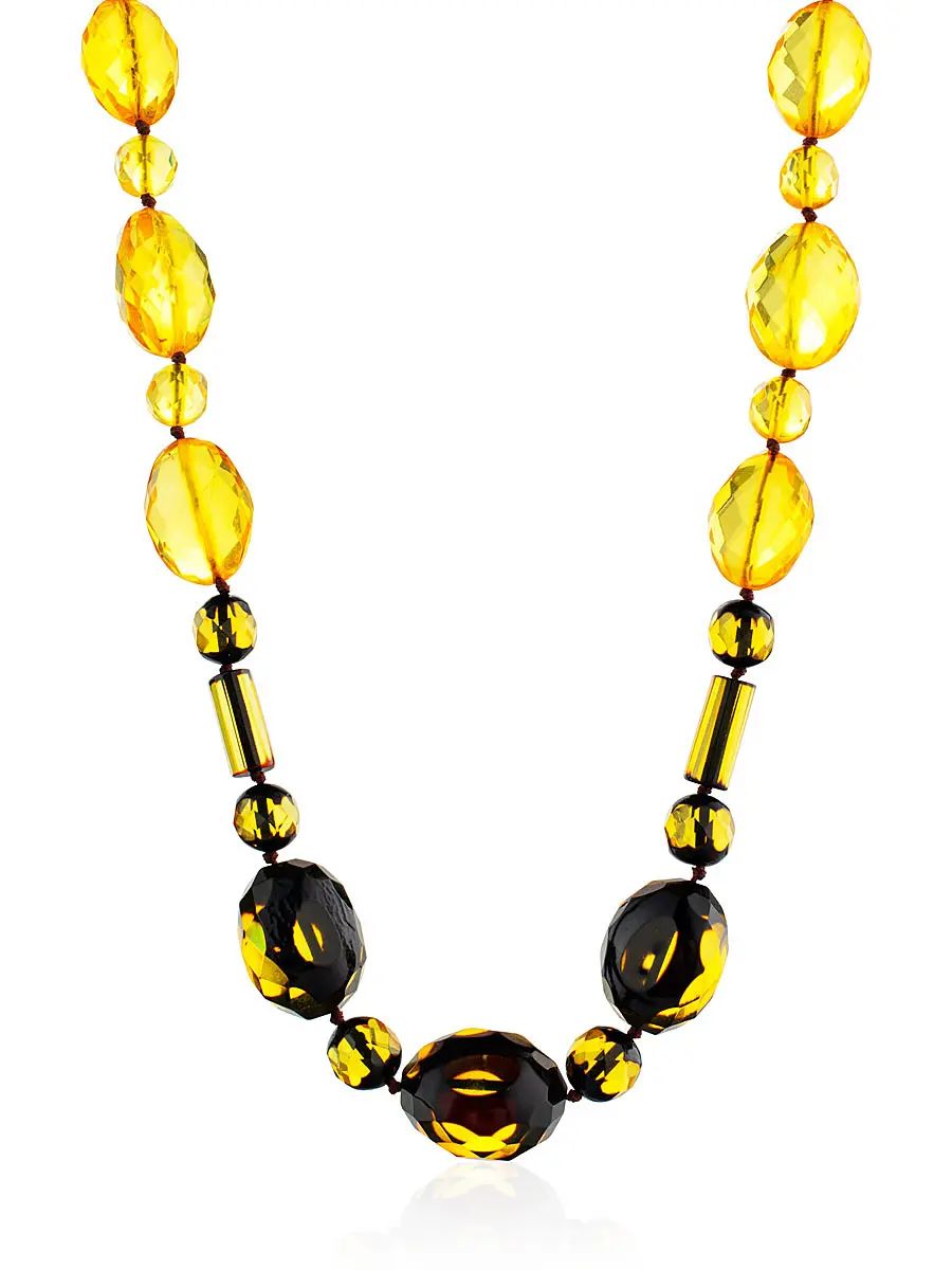 картинка Роскошные нарядные бусы из цельного янтаря с алмазной огранкой в онлайн магазине