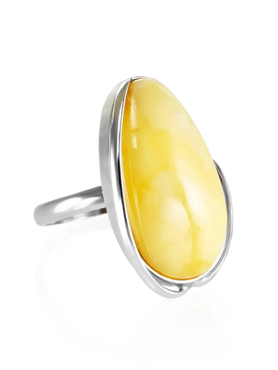 картинка Серебряное кольцо с натуральным медовым пейзажным янтарем «Лагуна» в онлайн магазине