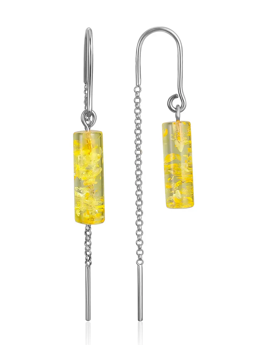 картинка Нежные изысканные продевные серьги с лимонным янтарём «Скандинавия» в онлайн магазине
