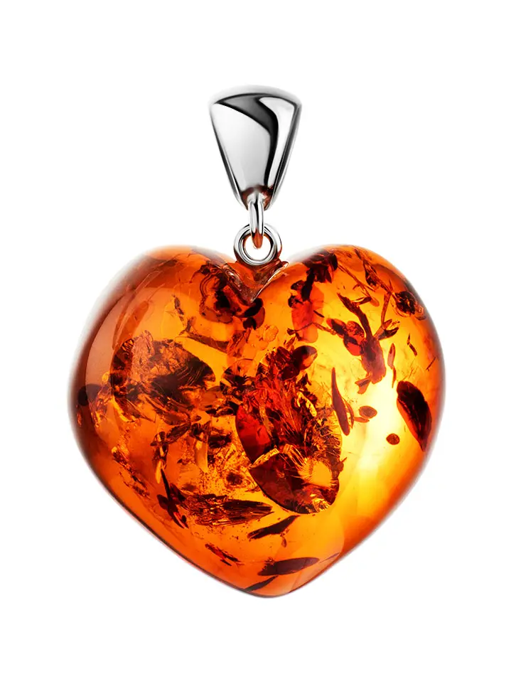 картинка Роскошный кулон в форме сердца из натурального тёмно-коньячного янтаря в онлайн магазине