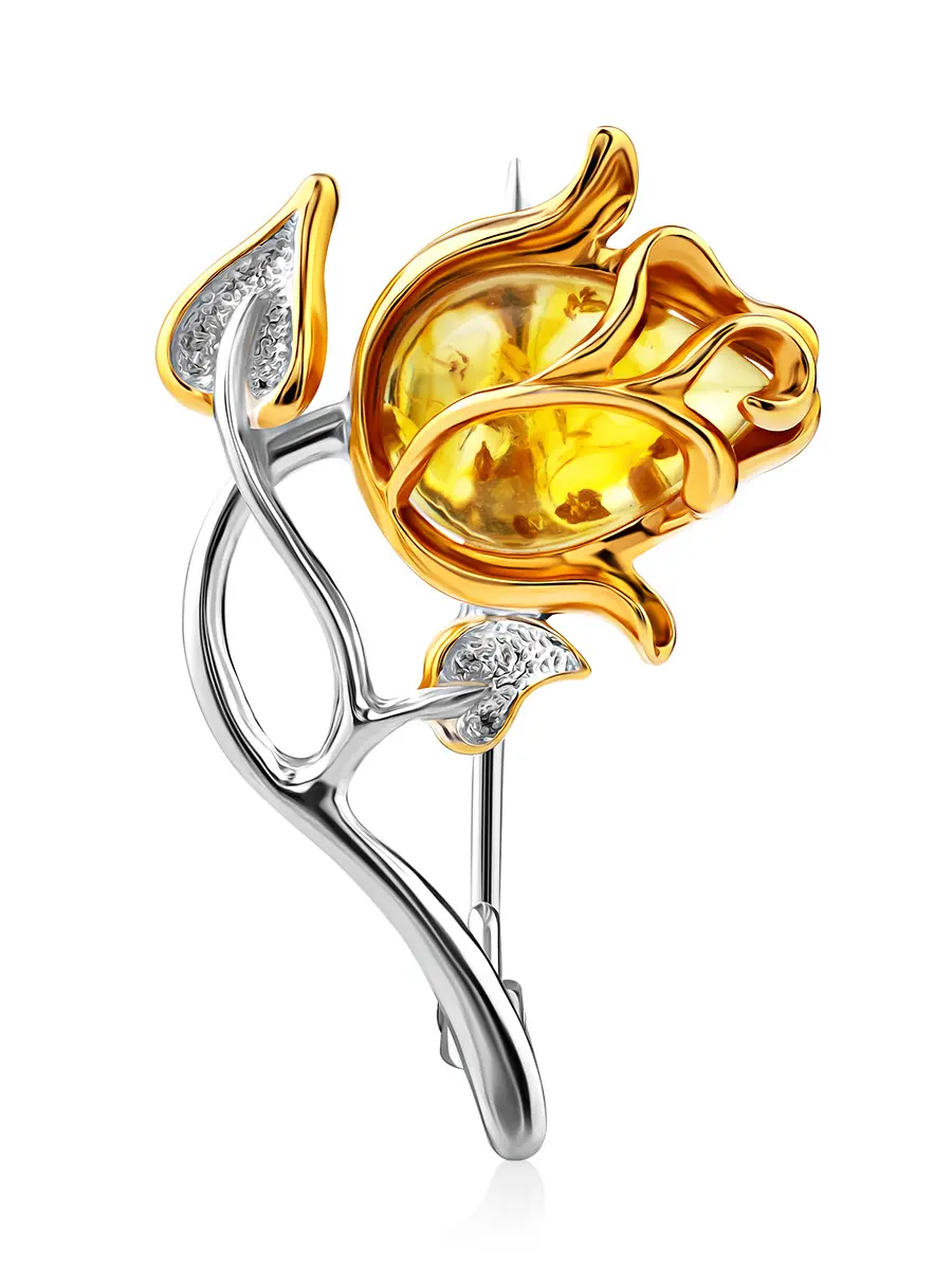 картинка Изящная брошь из золотистого янтаря «Роза» в онлайн магазине