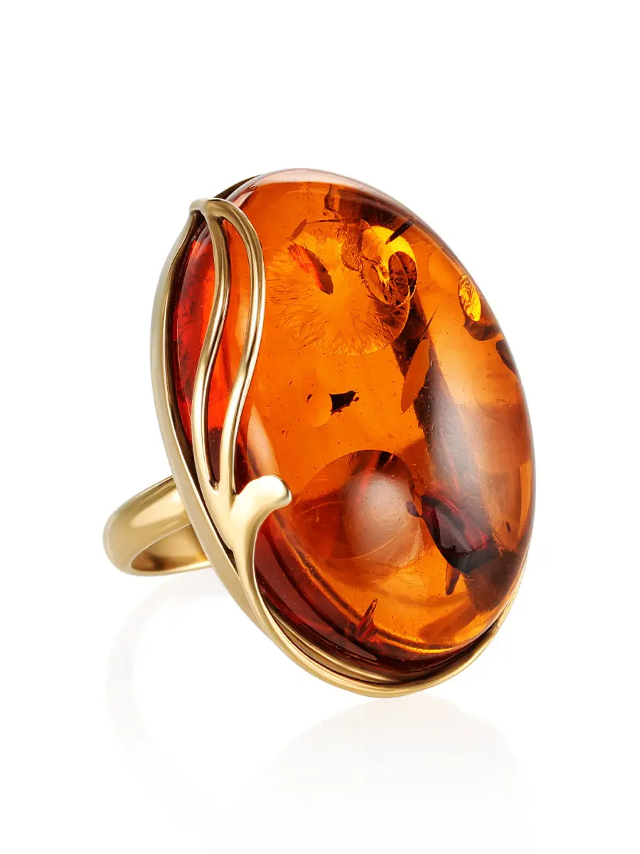 картинка Эффектное коктейльное кольцо «Маньяна» из коньячного янтаря в онлайн магазине