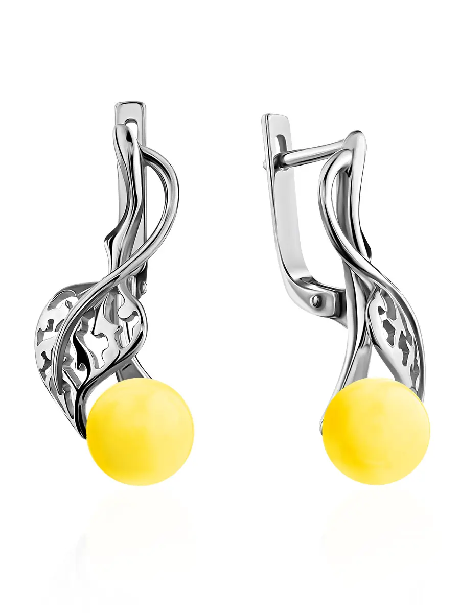 картинка Изящные серебряные серьги с янтарём медового цвета «Флорина» в онлайн магазине