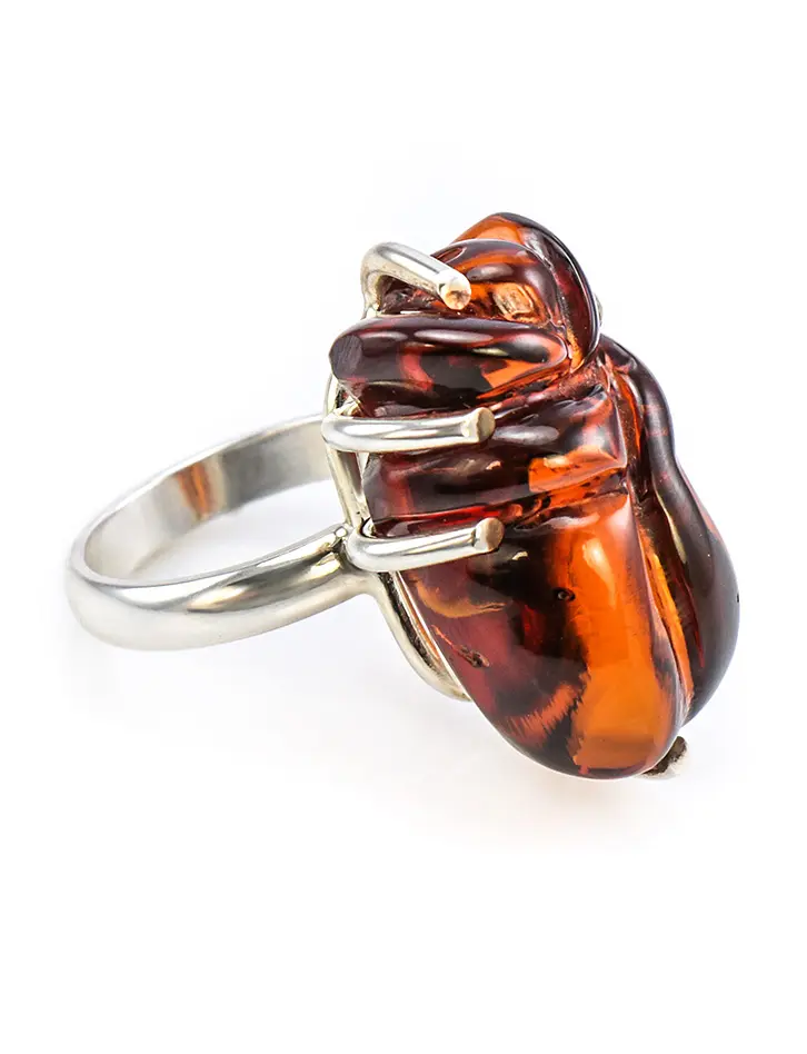 картинка Оригинальное кольцо из серебра и натурального коньячного янтаря «Роза» в онлайн магазине