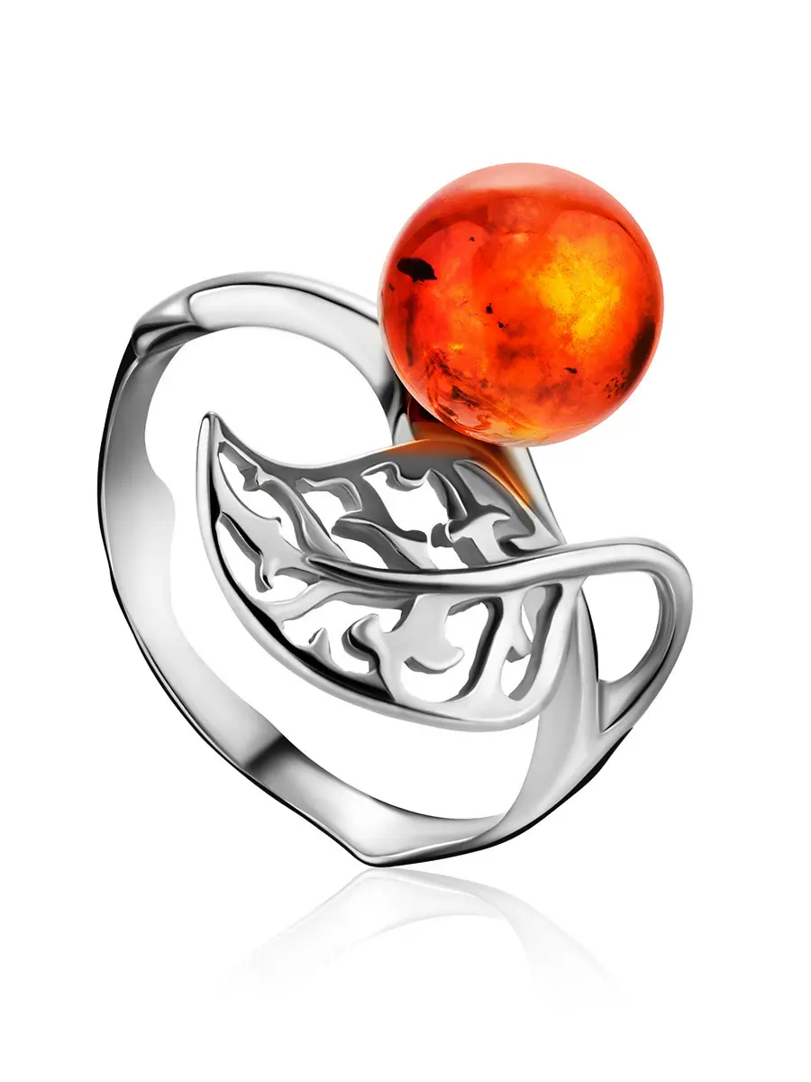 картинка Великолепное ажурное кольцо из серебра с янтарём «Флорина» в онлайн магазине