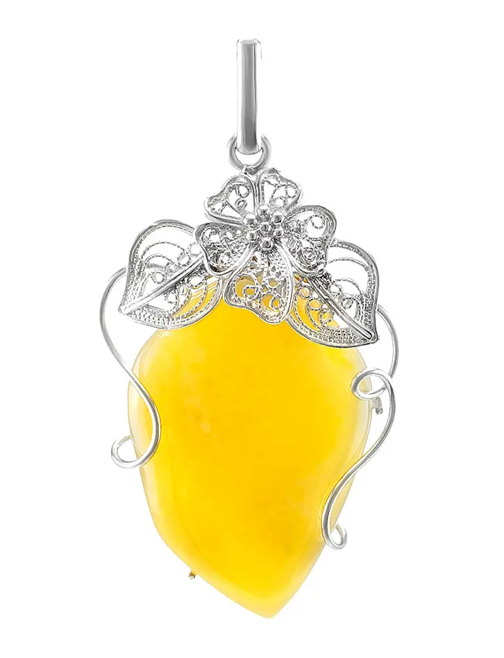 картинка Эффектная подвеска из цельного натурального янтаря медового цвета «Филигрань» в онлайн магазине
