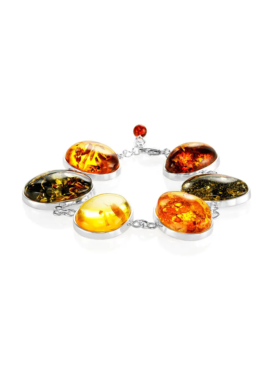 картинка Нарядный браслет из янтаря разных цветов «Глянец» в онлайн магазине