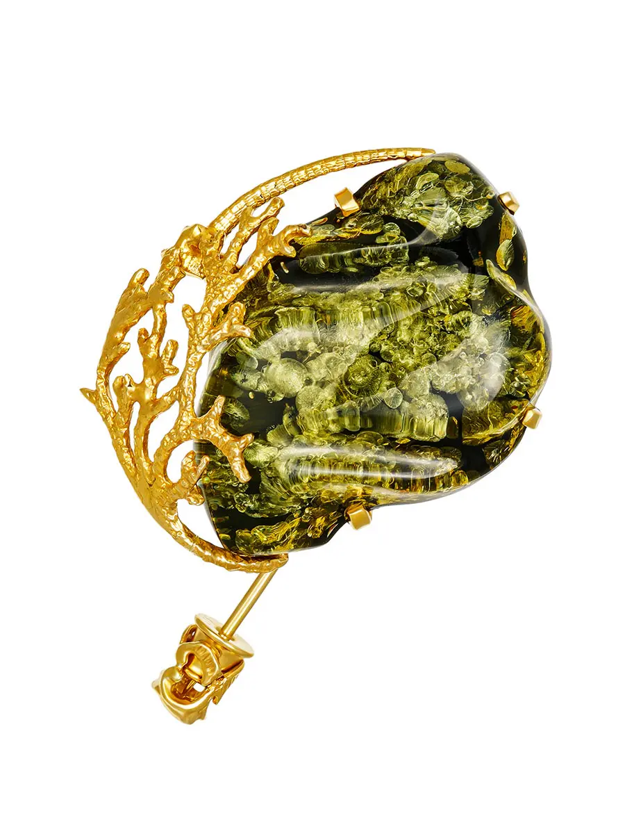 картинка Брошь «Версаль» из натурального искрящегося янтаря зелёного цвета в онлайн магазине