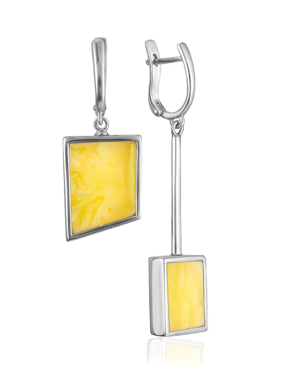 картинка Необычные удлинённые серьги ручной работы Palazzo с янтарём в онлайн магазине