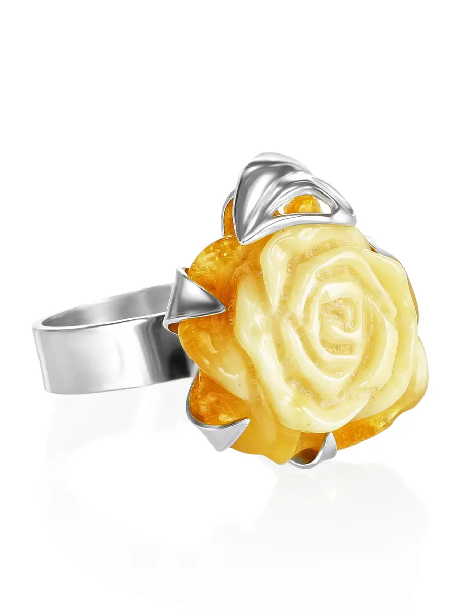 картинка Кольцо из натурального балтийского янтаря медового оттенка «Роза» в онлайн магазине