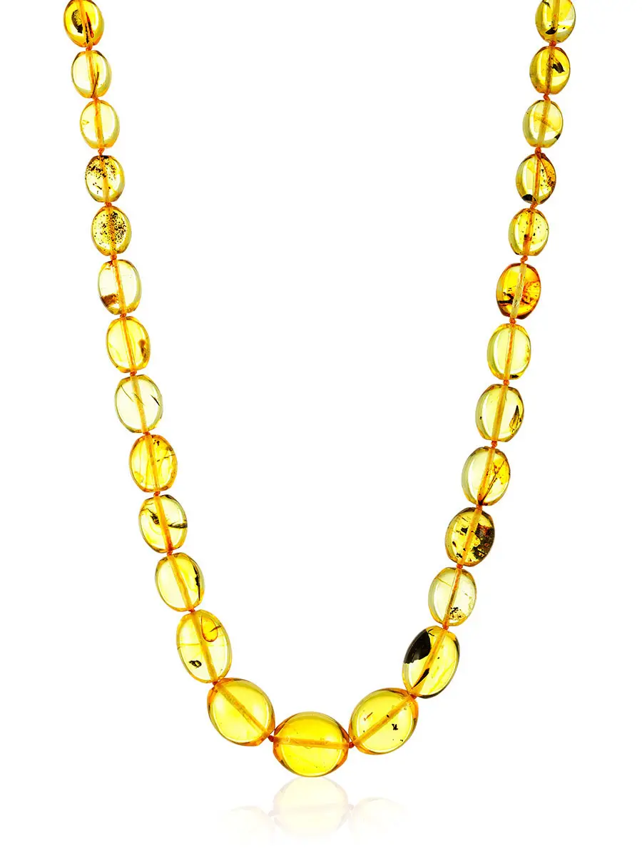 картинка Яркие янтарные бусы из цельного лимонного янтаря «Оливка» в онлайн магазине