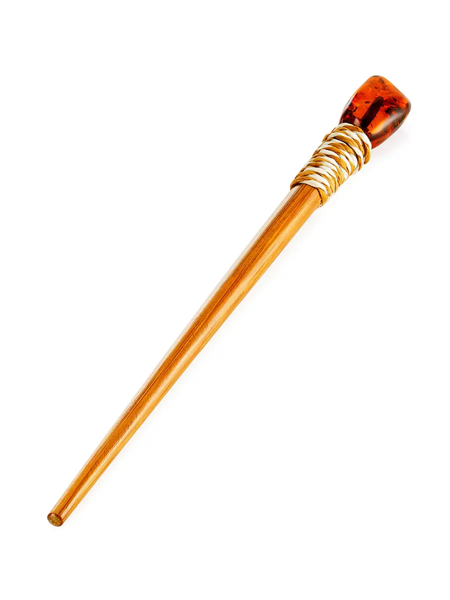 картинка Шпилька-палочка для волос, украшенная кусочком цельного янтаря в онлайн магазине