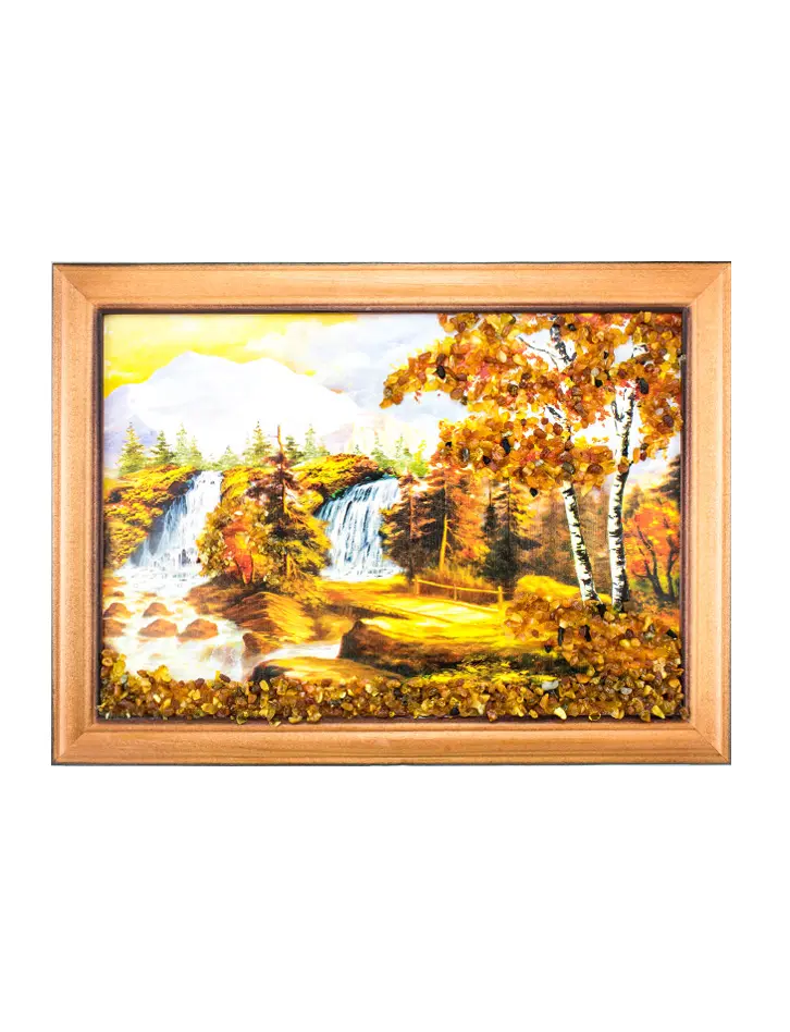 картинка Горизонтальная картина  с янтарём «Горные водопады» среднего формата в онлайн магазине