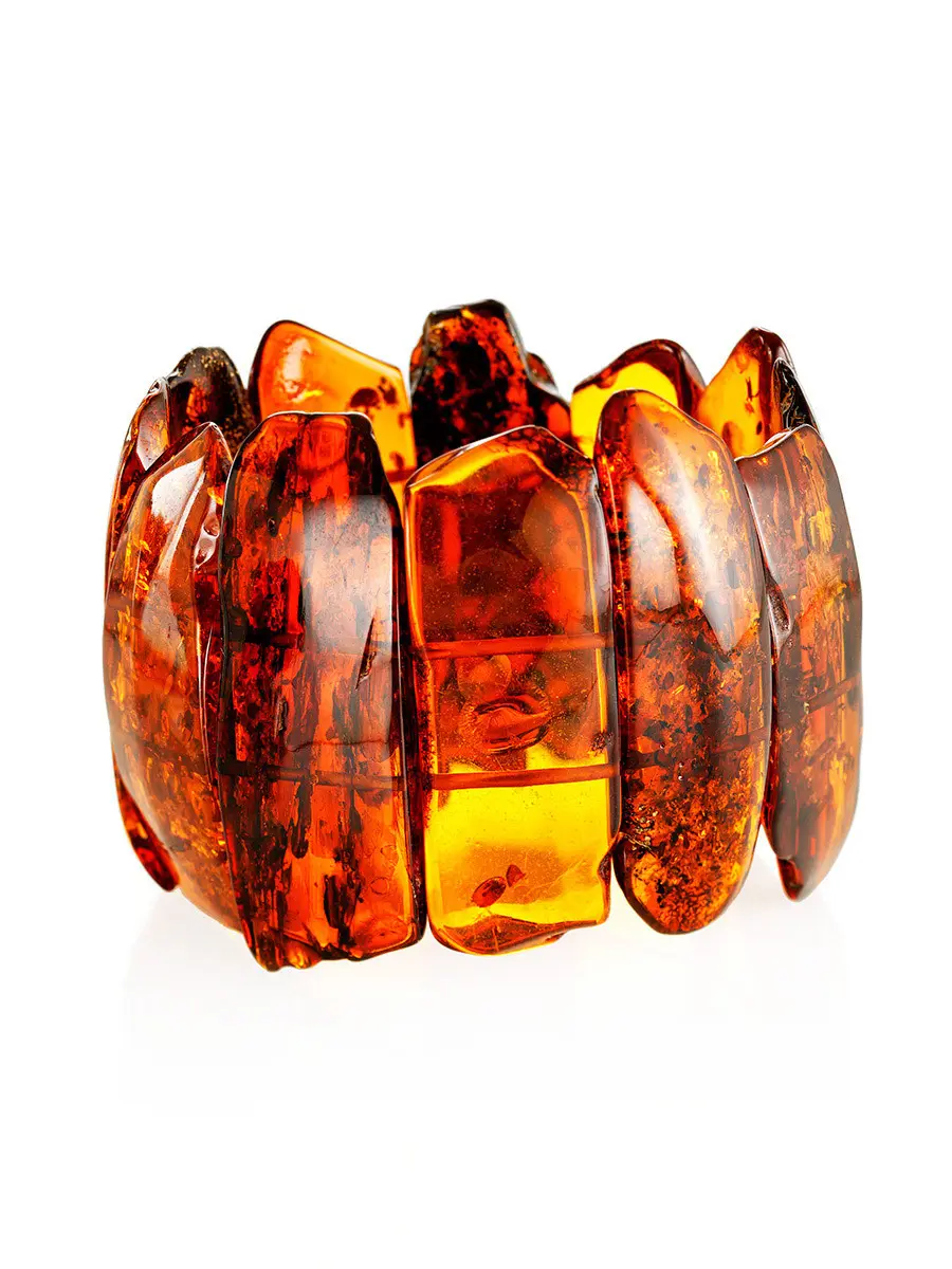 картинка Красивый яркий браслет из натурального янтаря с искрящейся текстурой «Помпеи» в онлайн магазине