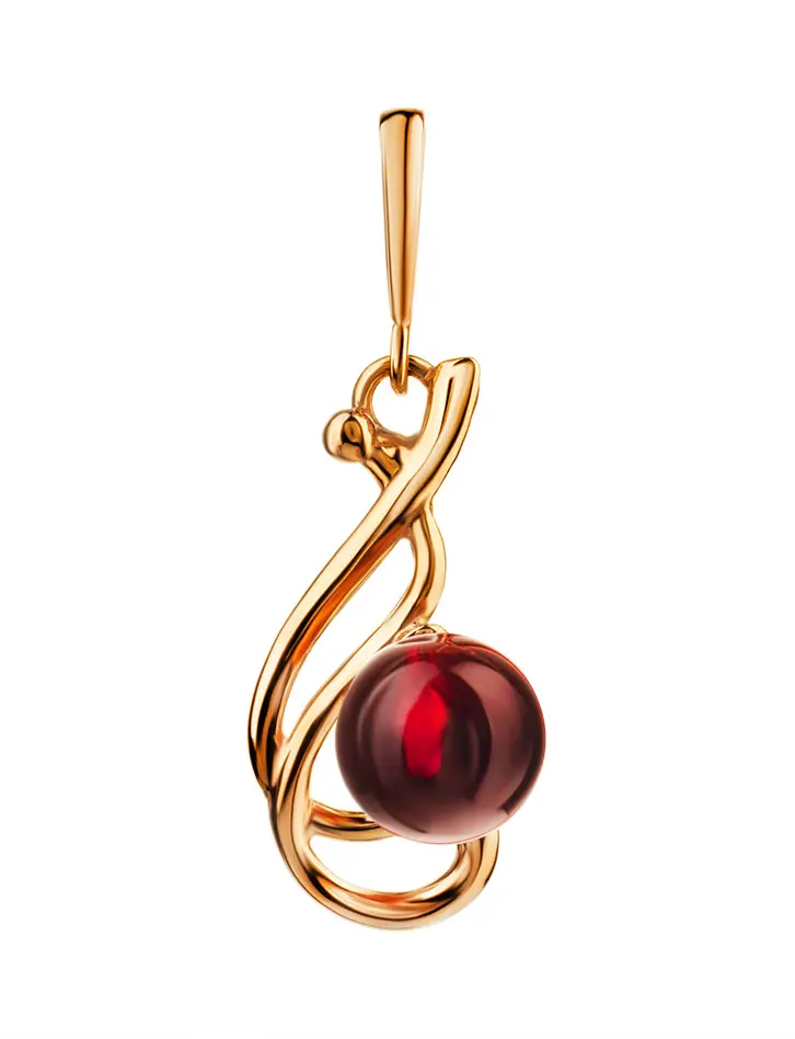 картинка Ажурный кулон с натуральным янтарём вишнёвого цвета «Менуэт» в онлайн магазине