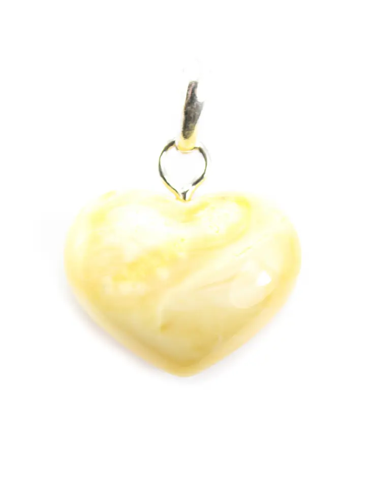 картинка Кулон «Сердце» из натурального цельного янтаря молочно-медового оттенка в онлайн магазине