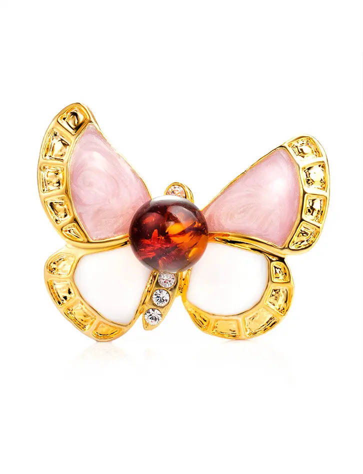 картинка Небольшая нежная брошь в виде бабочки, с эмалью и янтарём Beoluna в онлайн магазине