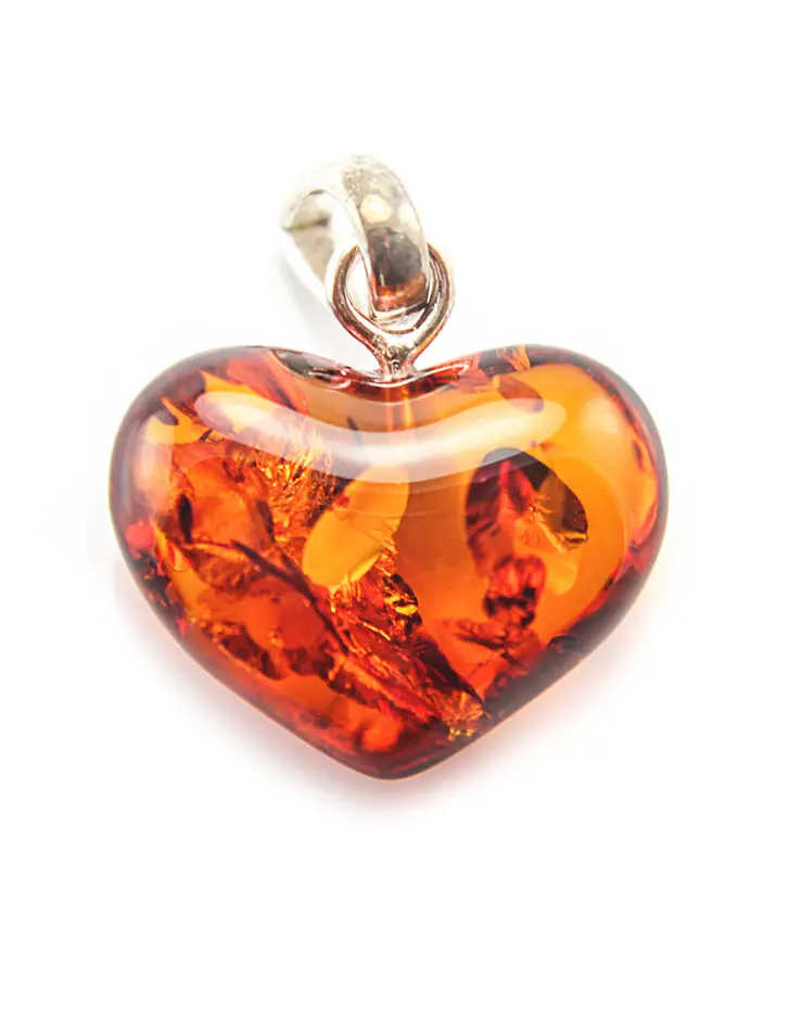 картинка Кулон из натурального искрящегося коньячного янтаря «Сердце» в онлайн магазине