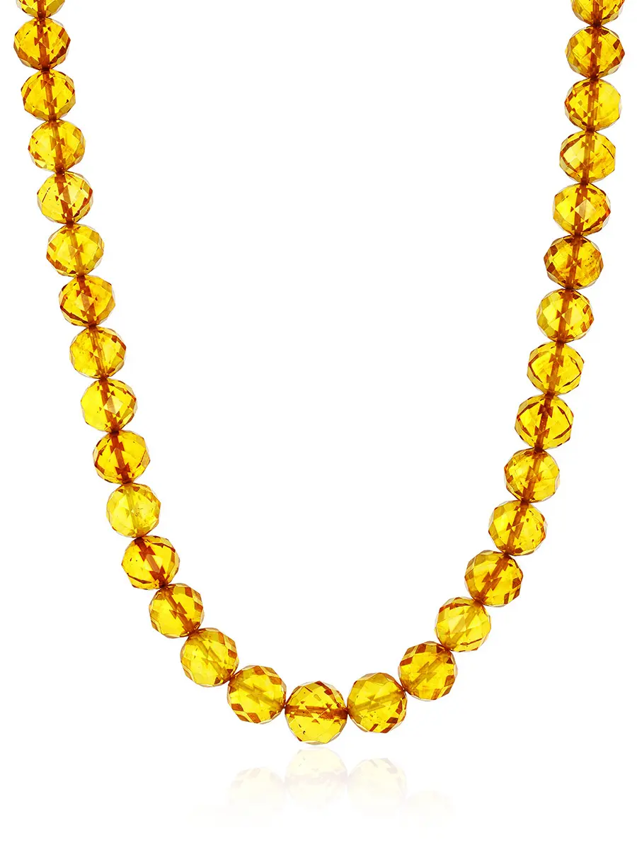 картинка Бусы-шары из натурального золотистого янтаря с алмазной огранкой в онлайн магазине