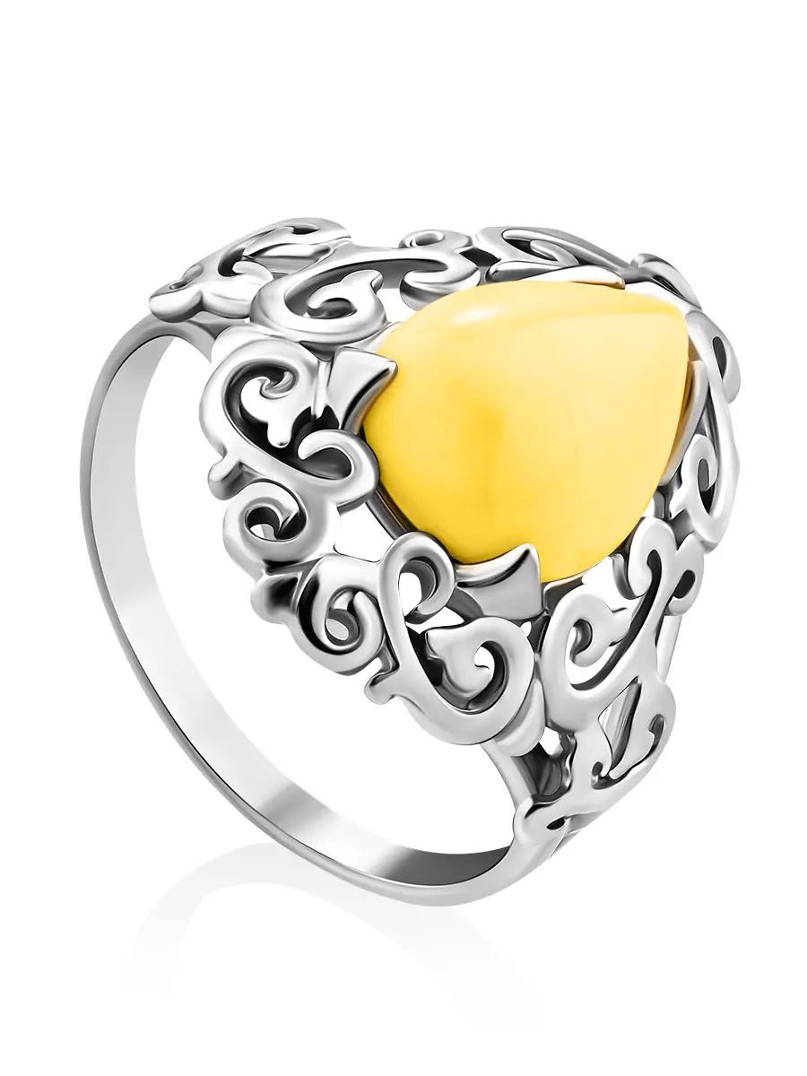 картинка Нежное ажурное серебряное кольцо с натуральным балтийским медовым янтарём «Луксор» в онлайн магазине