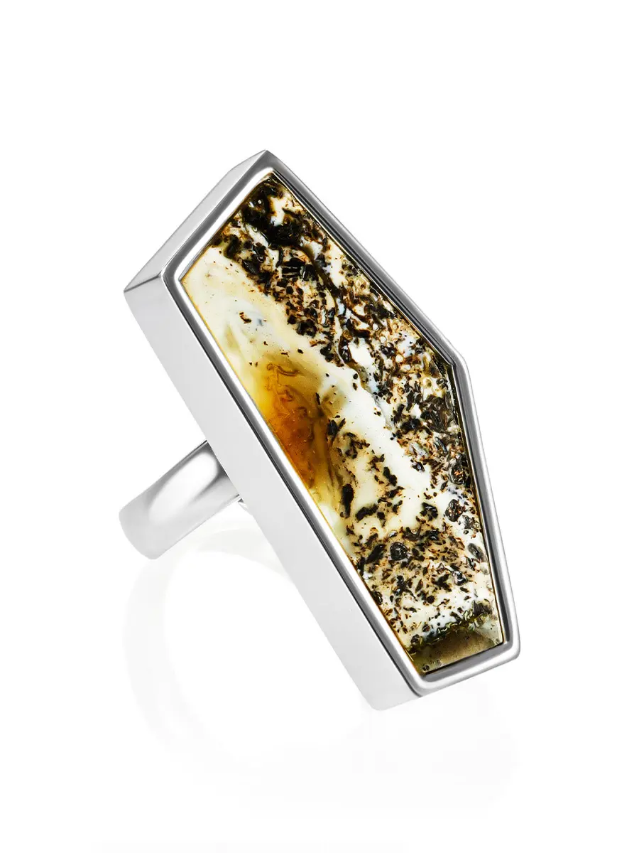 картинка Эффектное крупное кольцо Palazzo с натуральным текстурным янтарём в онлайн магазине