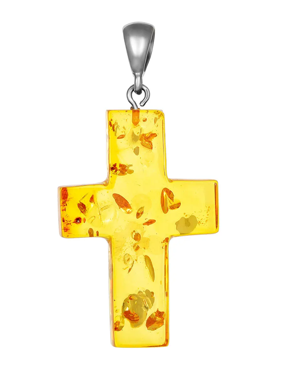 картинка Яркий кулон из натурального янтаря золотистого цвета «Крестик» в онлайн магазине