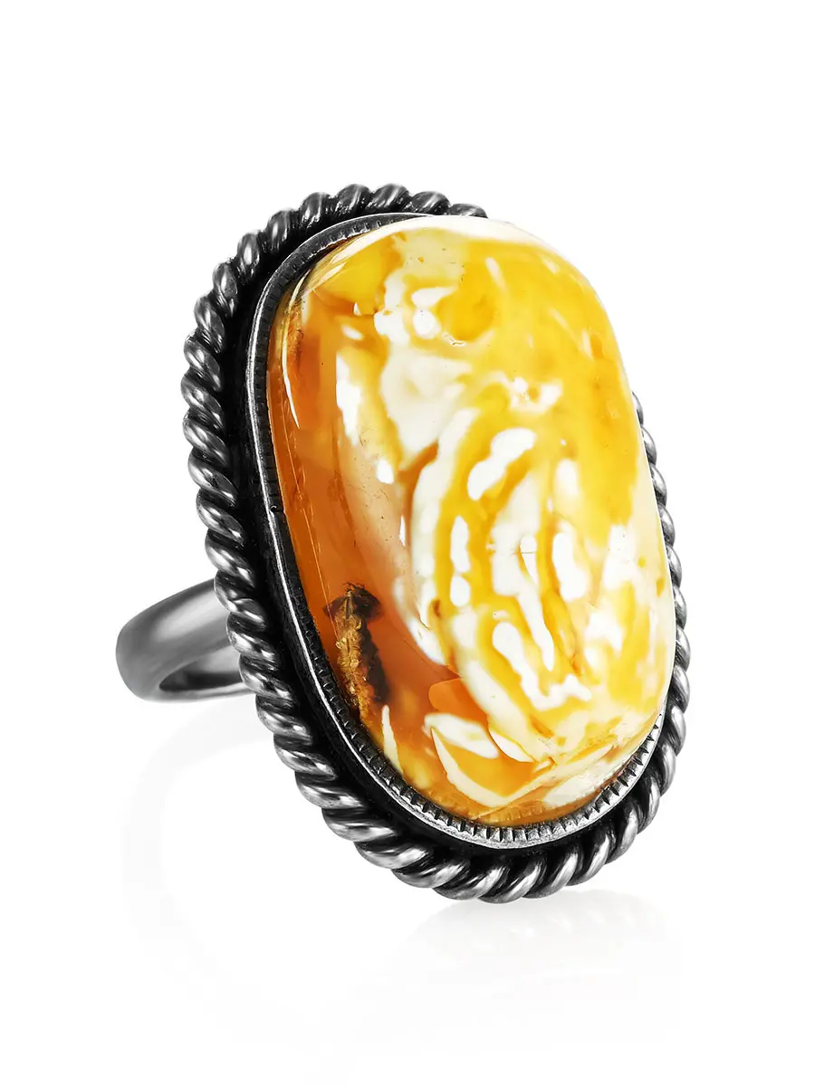 картинка Роскошное кольцо из серебра и натурального пейзажного янтаря «Винтаж» в онлайн магазине