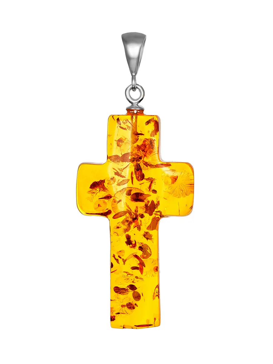 картинка Подвеска из яркого натурального цельного янтаря «Крестик» в онлайн магазине