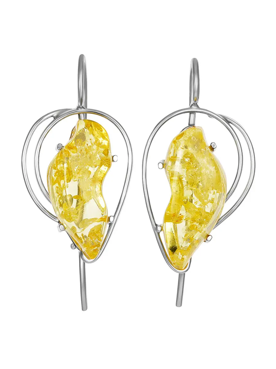 картинка Нарядные серебряные серьги с натуральным янтарем лимонного цвета «Риальто» в онлайн магазине