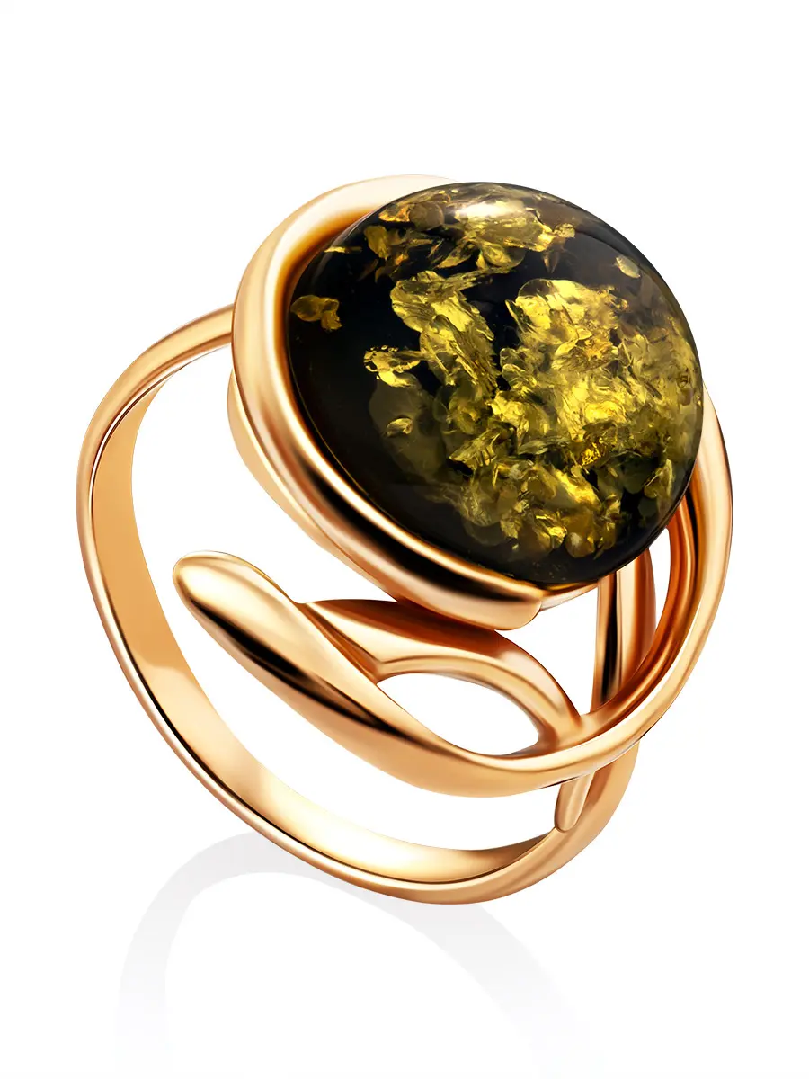картинка Эффектное кольцо, украшенное зелёным янтарём «Феникс» в онлайн магазине