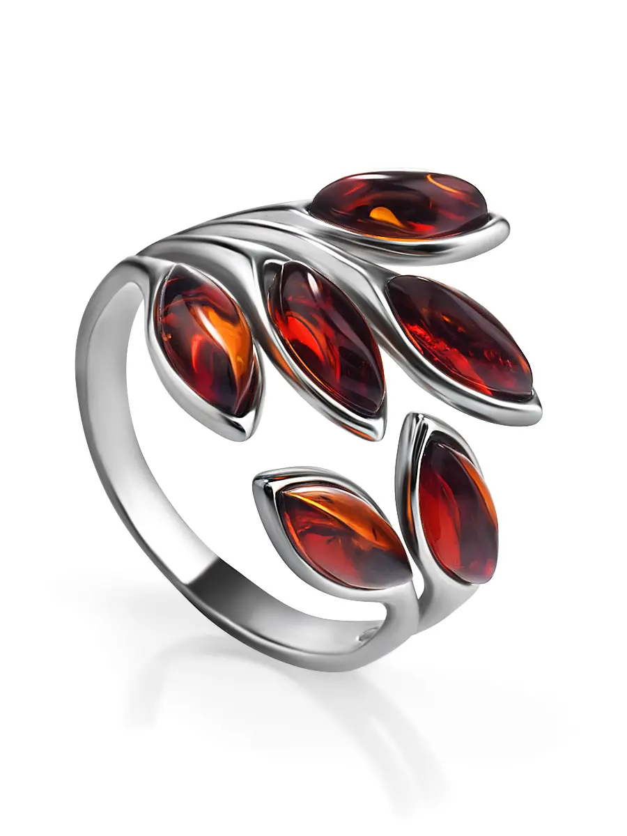 картинка Красивое кольцо «Авалон» из серебра и натурального вишнёвого янтаря в онлайн магазине