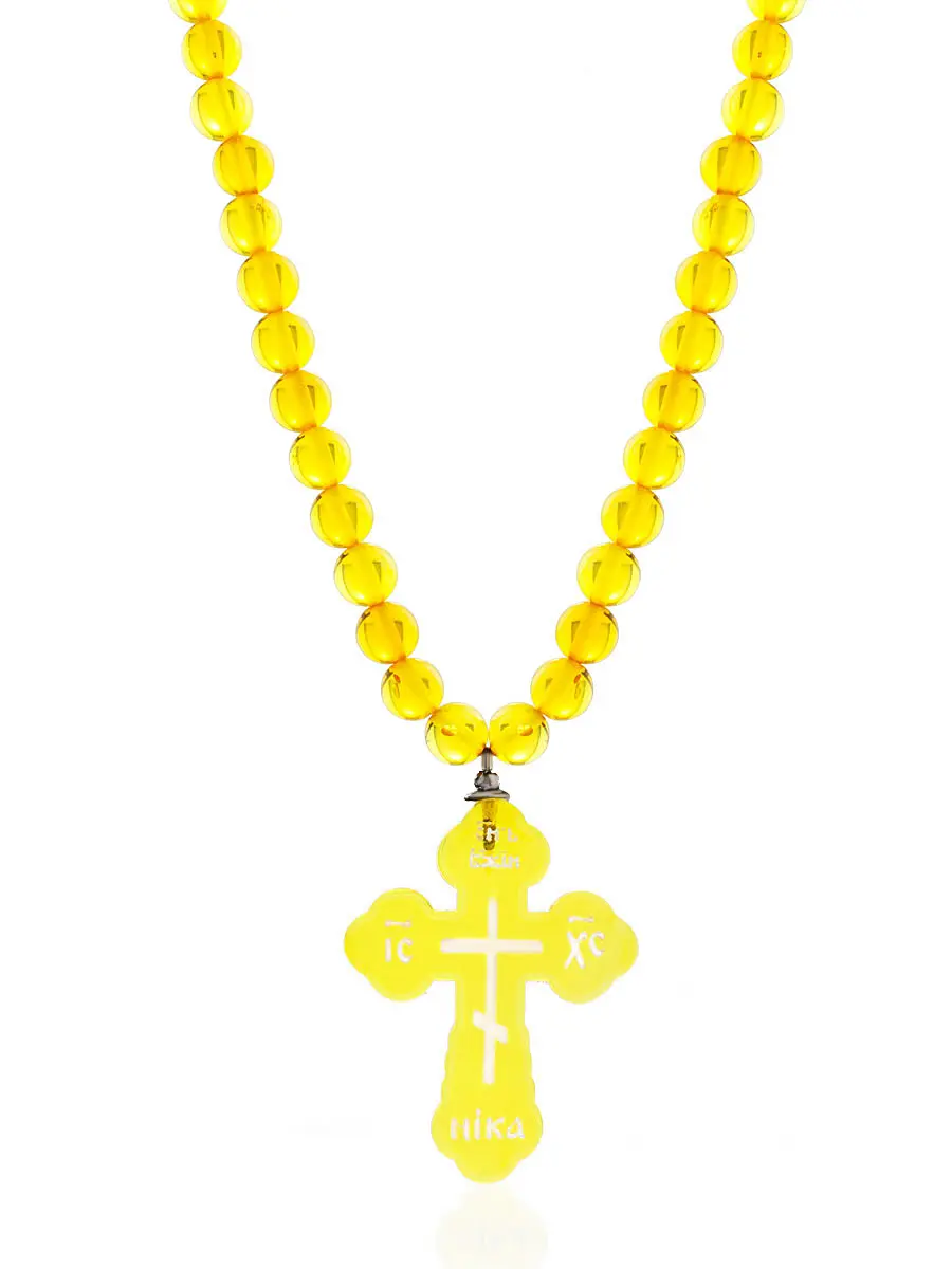 картинка Колье из натурального лимонного янтаря с подвеской-крестом в онлайн магазине