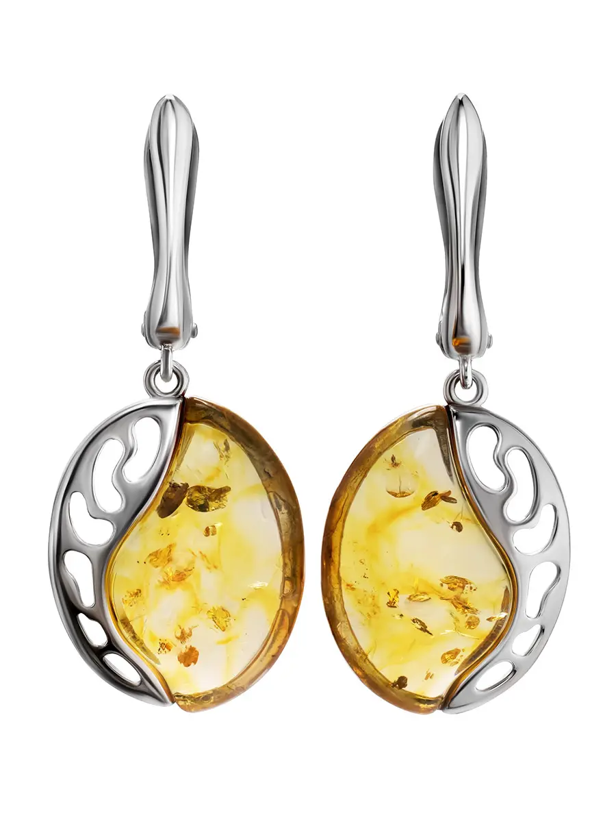 картинка Оригинальные серьги из серебра и лимонного янтаря «Санрайз» в онлайн магазине