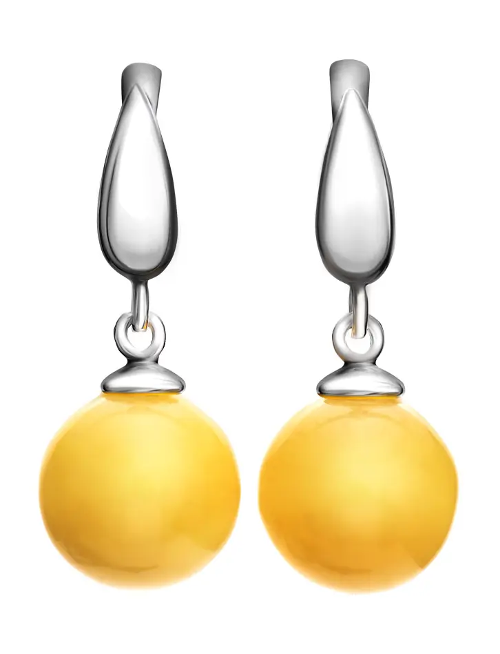 картинка Серьги из натурального формованного янтаря медового цвета и серебра «Юпитер» в онлайн магазине