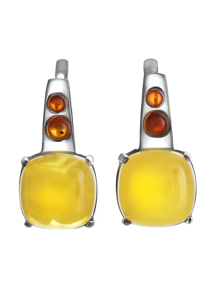 картинка Стильные серьги «Троя» из натурального янтаря двух цветов в онлайн магазине