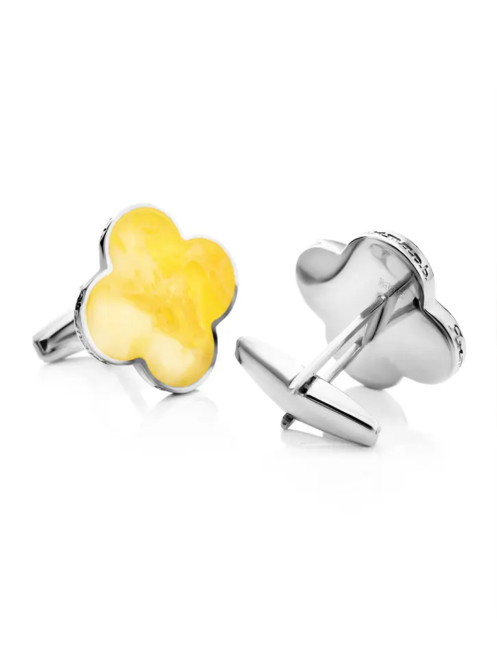 картинка Стильные запонки из серебра с медовым янтарём «Монако» Янтарь® в онлайн магазине