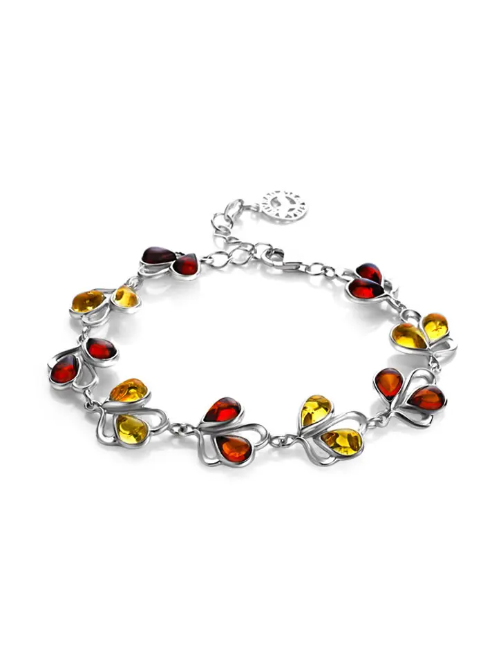 картинка Яркий серебряный браслет с натуральным янтарём двух цветов «Ландыш» в онлайн магазине