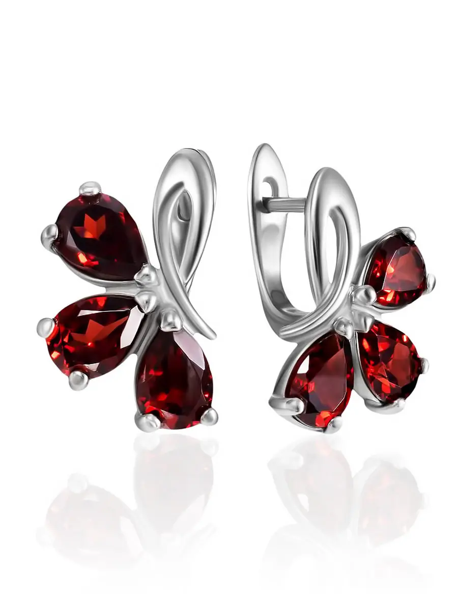картинка Эффектные серьги со вставками из гранатов «Одуванчик» в онлайн магазине