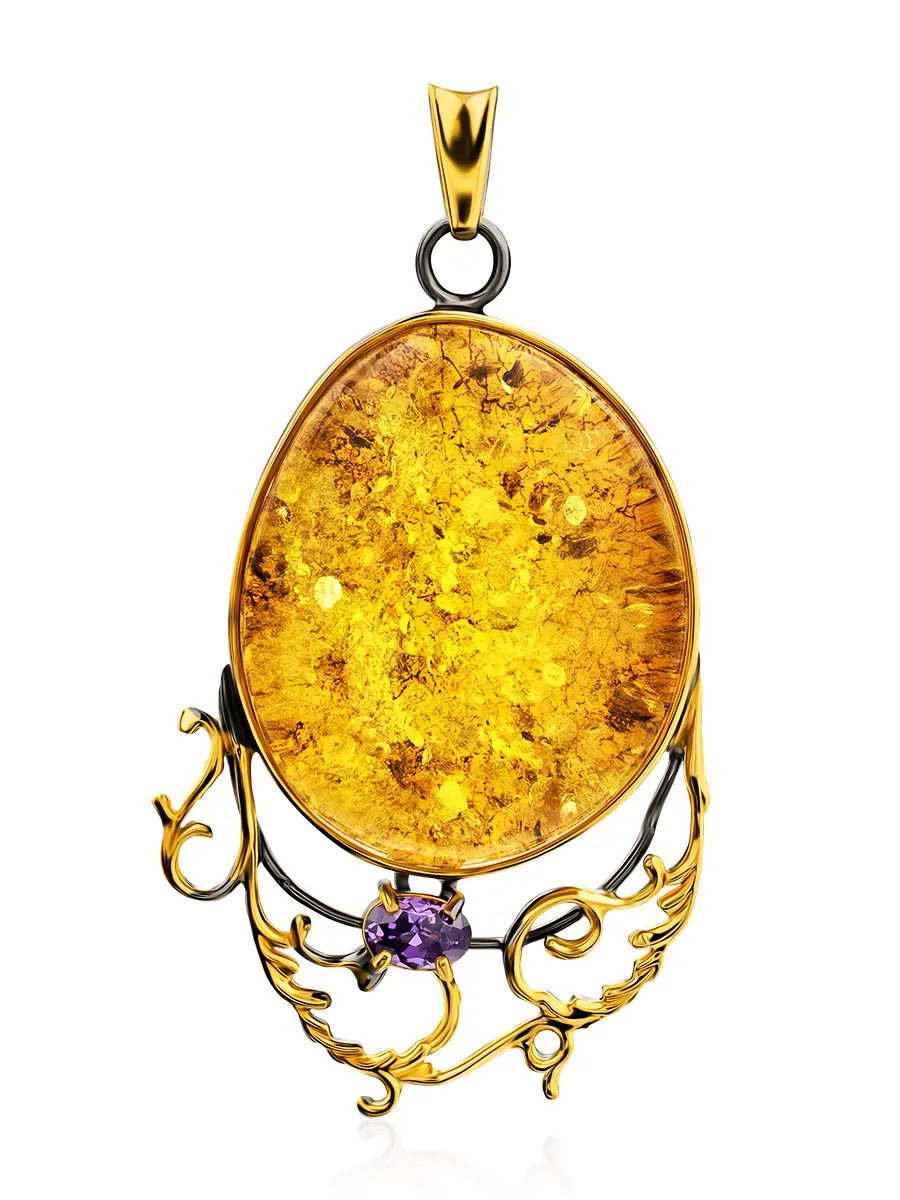 картинка Овальный кулон «Версаль» из натурального цельного янтаря с красивой текстурой в онлайн магазине