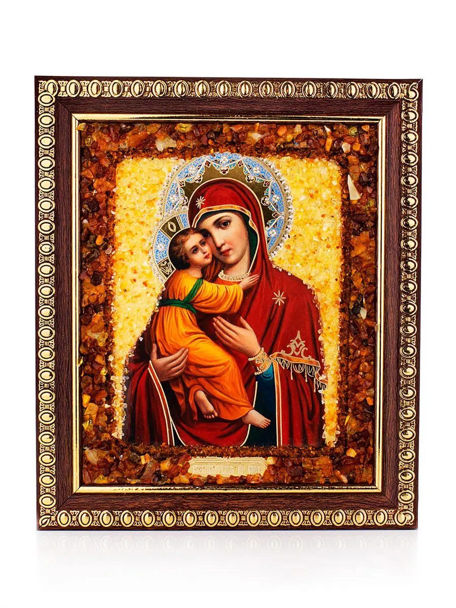 картинка «Владимирская Богоматерь». Икона, украшенная натуральным янтарём в онлайн магазине