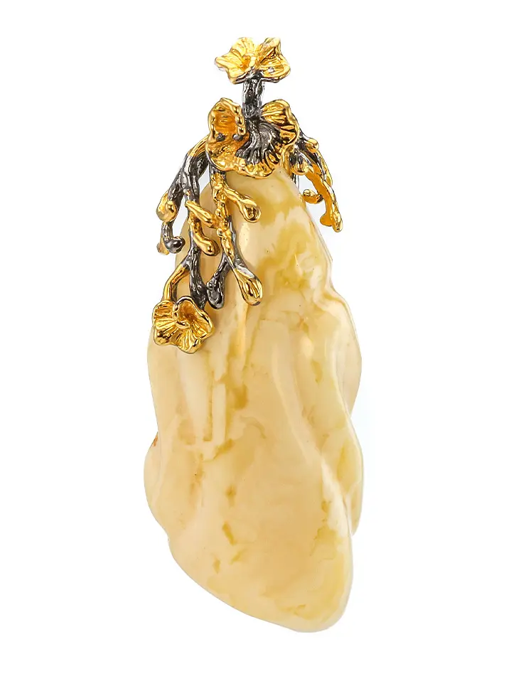картинка Эксклюзивная подвеска «Версаль» из натурального молочного янтаря и серебра с золочением в онлайн магазине