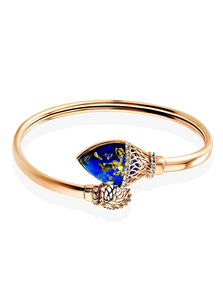 картинка Эффектный браслет «Анбарин» с голубым янтарём в онлайн магазине