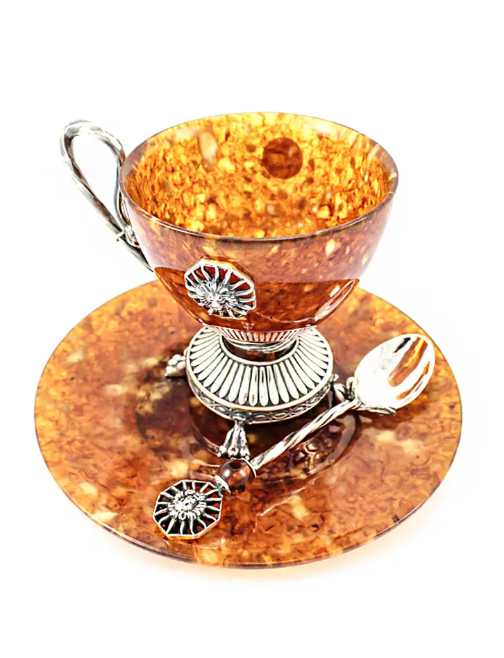 картинка Чайный набор из натурального янтаря, бронзы и серебра 875 пробы «Цезарь» на 1 персону в онлайн магазине