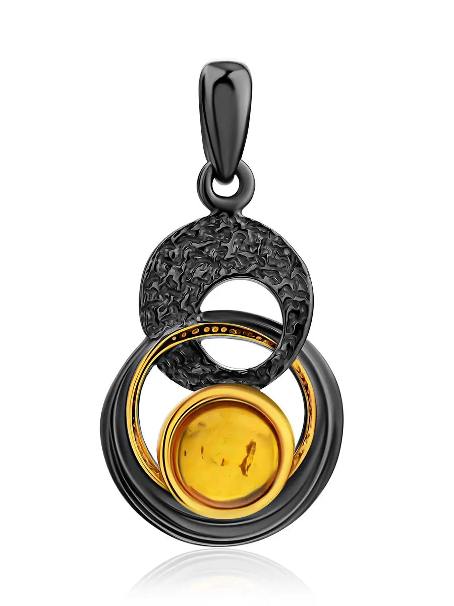 картинка Яркий кулон с чернением и золочением «Глория», украшенный янтарём в онлайн магазине