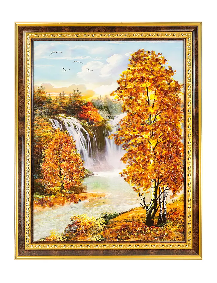 картинка Вертикальная картина с натуральным балтийским янтарём «Осень в Альпах» в онлайн магазине